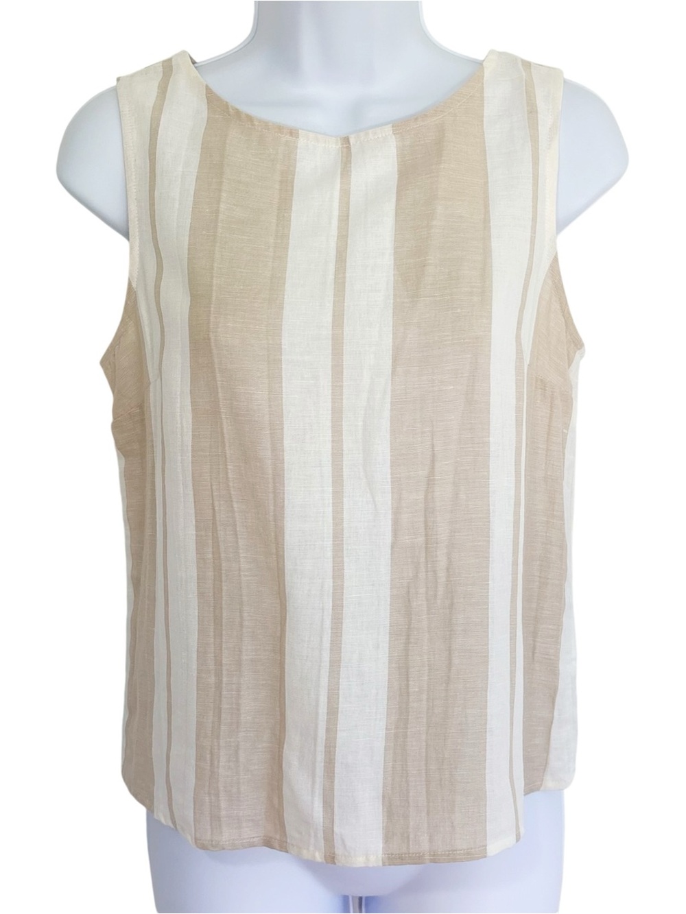 MAEVE ANTHROPOLOGIE Linen Cotton Striped Button Back Tank Top Blouse Size 4